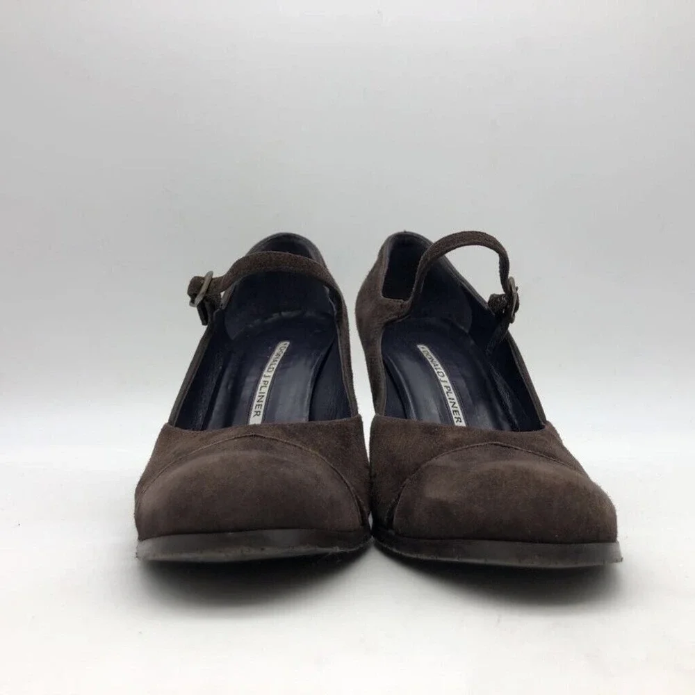 Donald J Pliner Womens Mary Jane Dress Shoes Brown Suede Wedge Heels Cap Toe 7 M